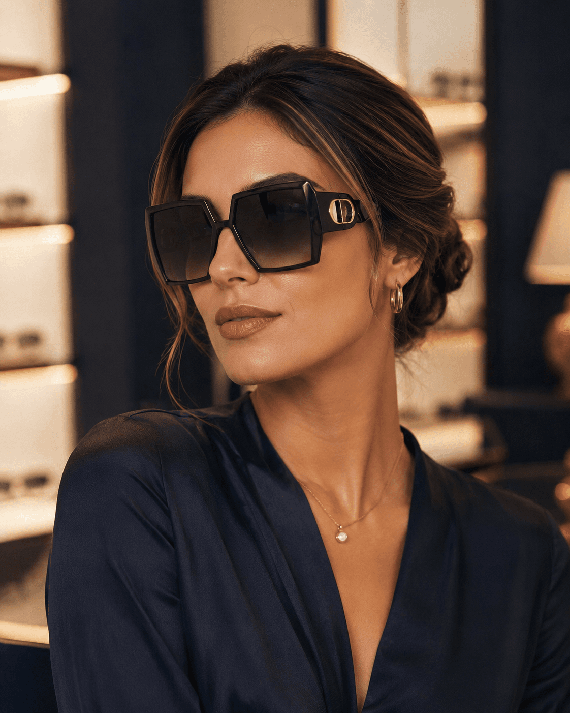 Clienta con lentes de sol Bvlgari en la boutique Ottika